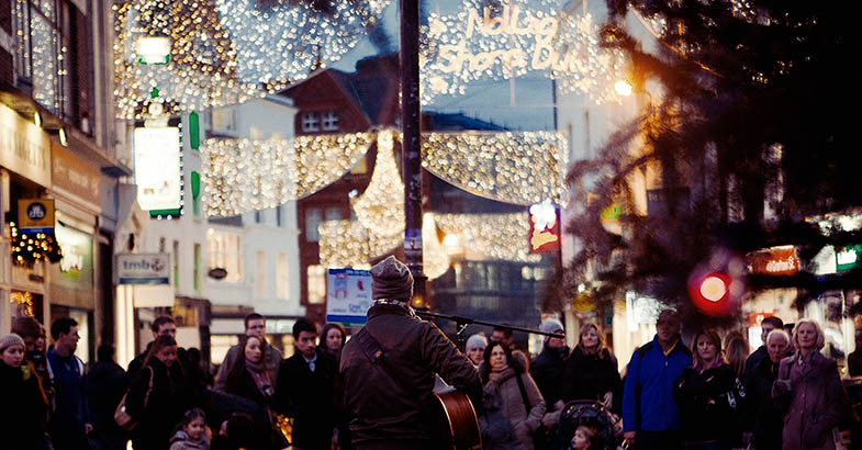 Busking on Grafton Street in Dublin at Christmas time